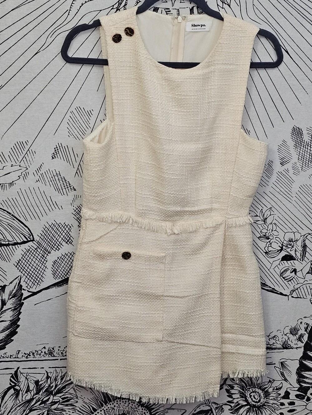 Showpo. Cream Tweed Romper Sz 6 with Button Detail And Pockets